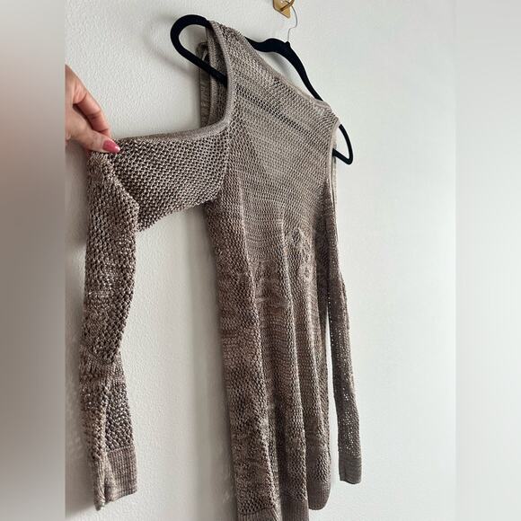 Vintage Y2K Women’s Cold Shoulder Knit Long Sleeve Brown & Gold Top Size Small - Picture 6 of 8